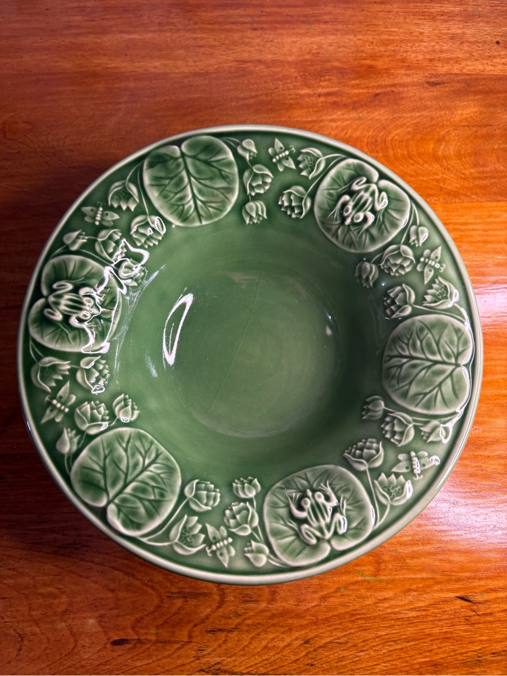 Vintage Green Ceramic Lily Pad Serving Bowl